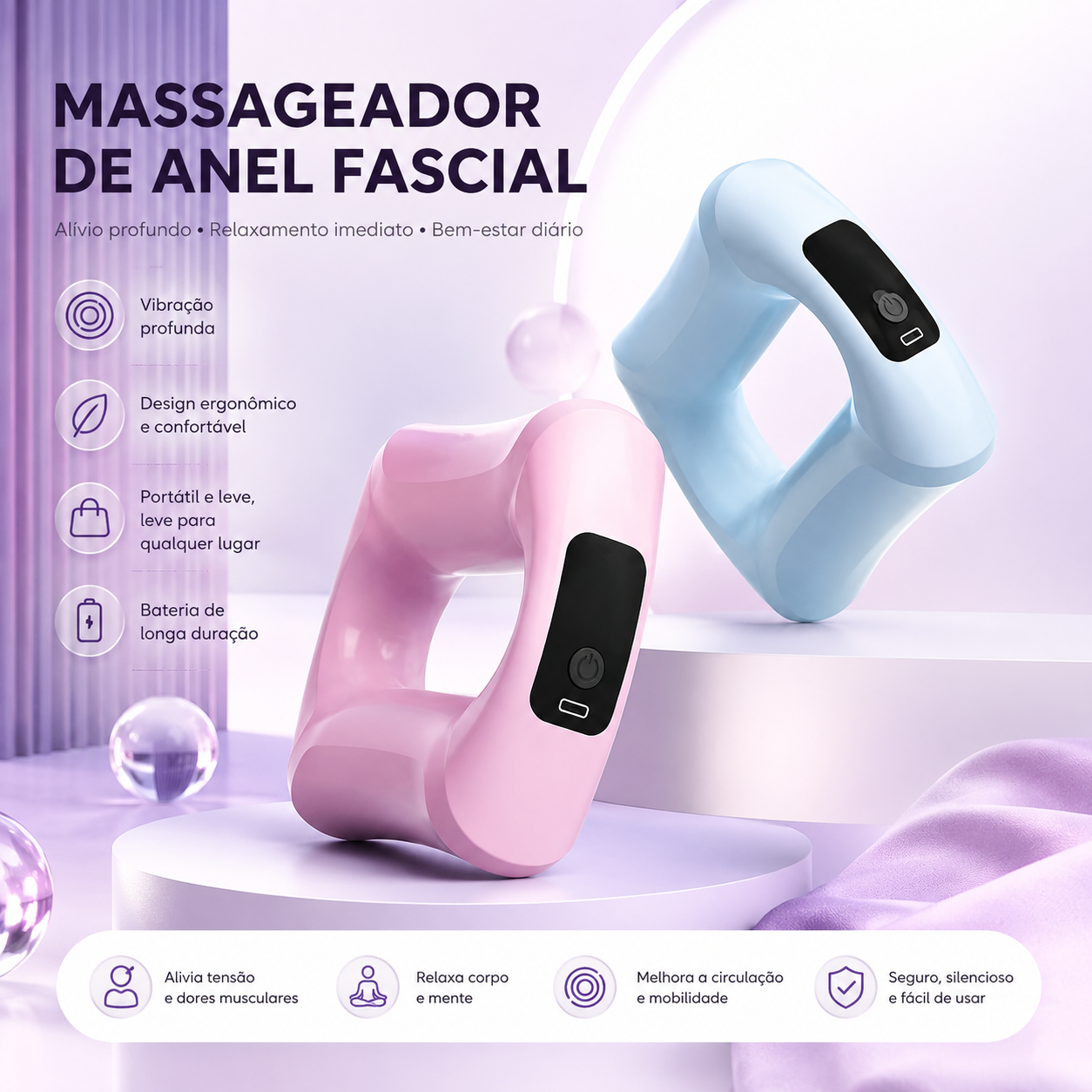 Massageador de Anel Fascial Vibratório — Alívio para Pescoço, Ombros e Músculos