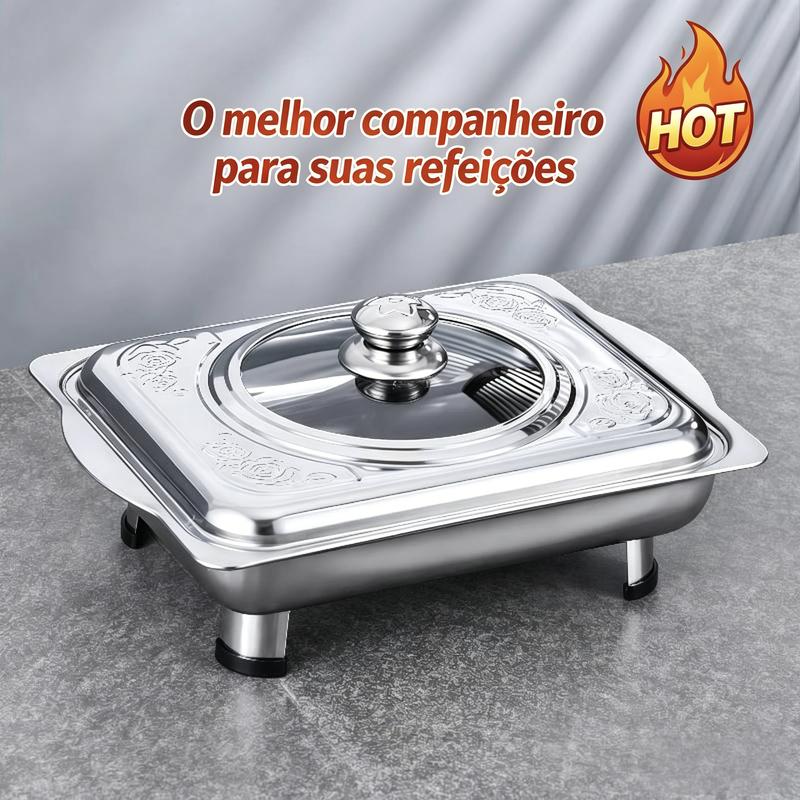 Travessa Térmica em Aço Inoxidável com Tampa de Vidro