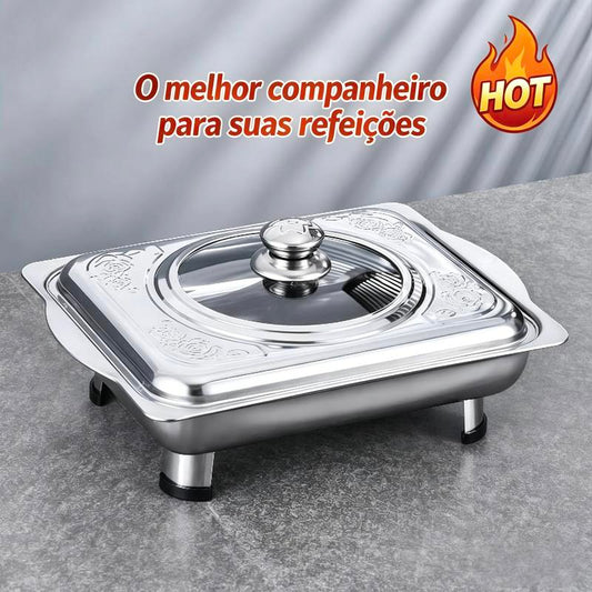 Travessa Térmica em Aço Inoxidável com Tampa de Vidro