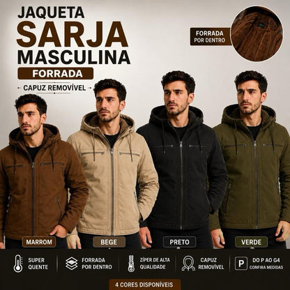 Jaqueta Masculina Sarja Forrada com Capuz Removível