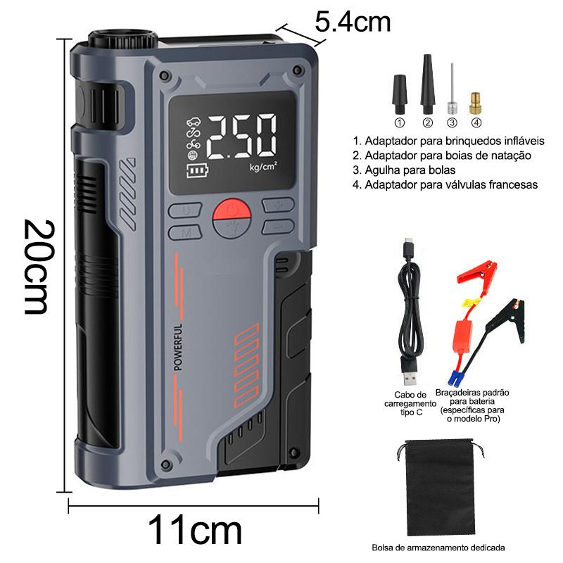 Compressor de Ar Portátil Digital 12V com Power Bank e Luz LED