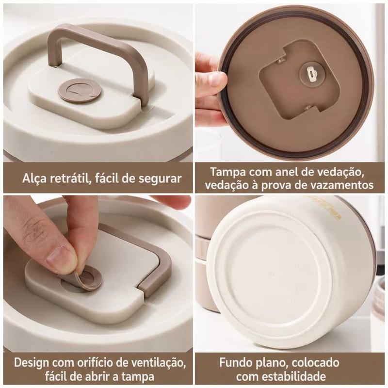 Kit Marmita Térmica com 4 Potes em Aço Inox 304
