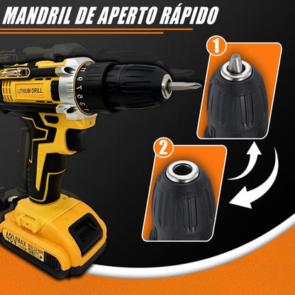 Parafusadeira e Furadeira 48V com 2 Baterias e Maleta