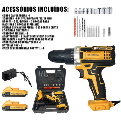 Parafusadeira e Furadeira 48V com 2 Baterias e Maleta