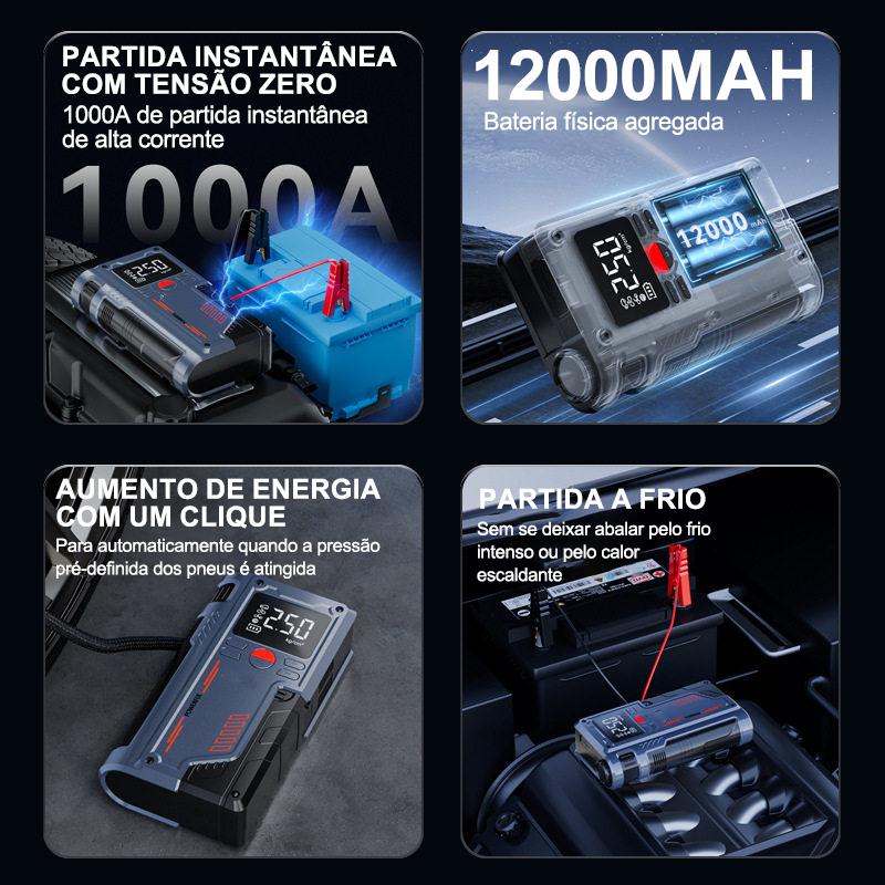 Compressor de Ar Portátil Digital 12V com Power Bank e Luz LED