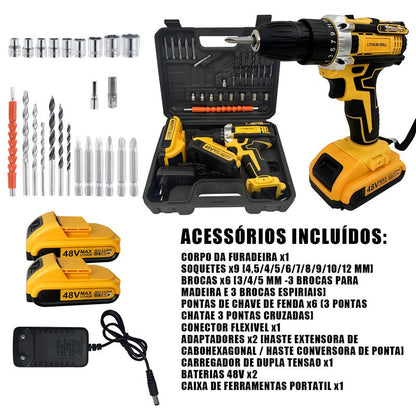 Parafusadeira e Furadeira 48V com 2 Baterias e Maleta