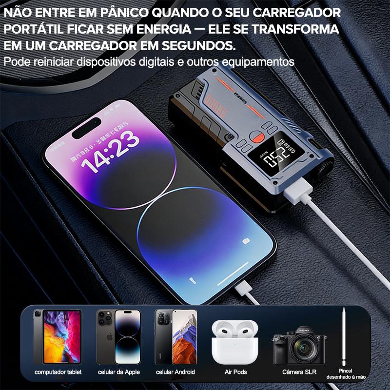 Compressor de Ar Portátil Digital 12V com Power Bank e Luz LED