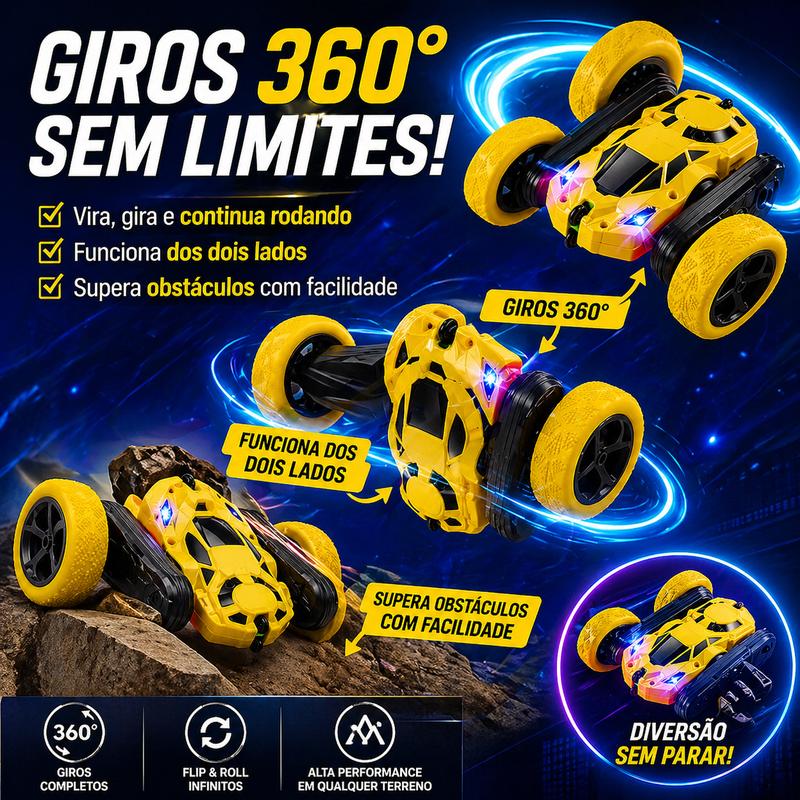 Carrinho de Acrobacias 360° com Controle Remoto — Luzes LED, Motor Turbo e Pneus Off-Road