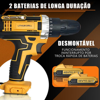 Parafusadeira e Furadeira 48V com 2 Baterias e Maleta